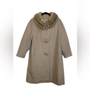 VTG 60s Mink Fur Collar Wool Swing Coat ILGWU Union Made USA M